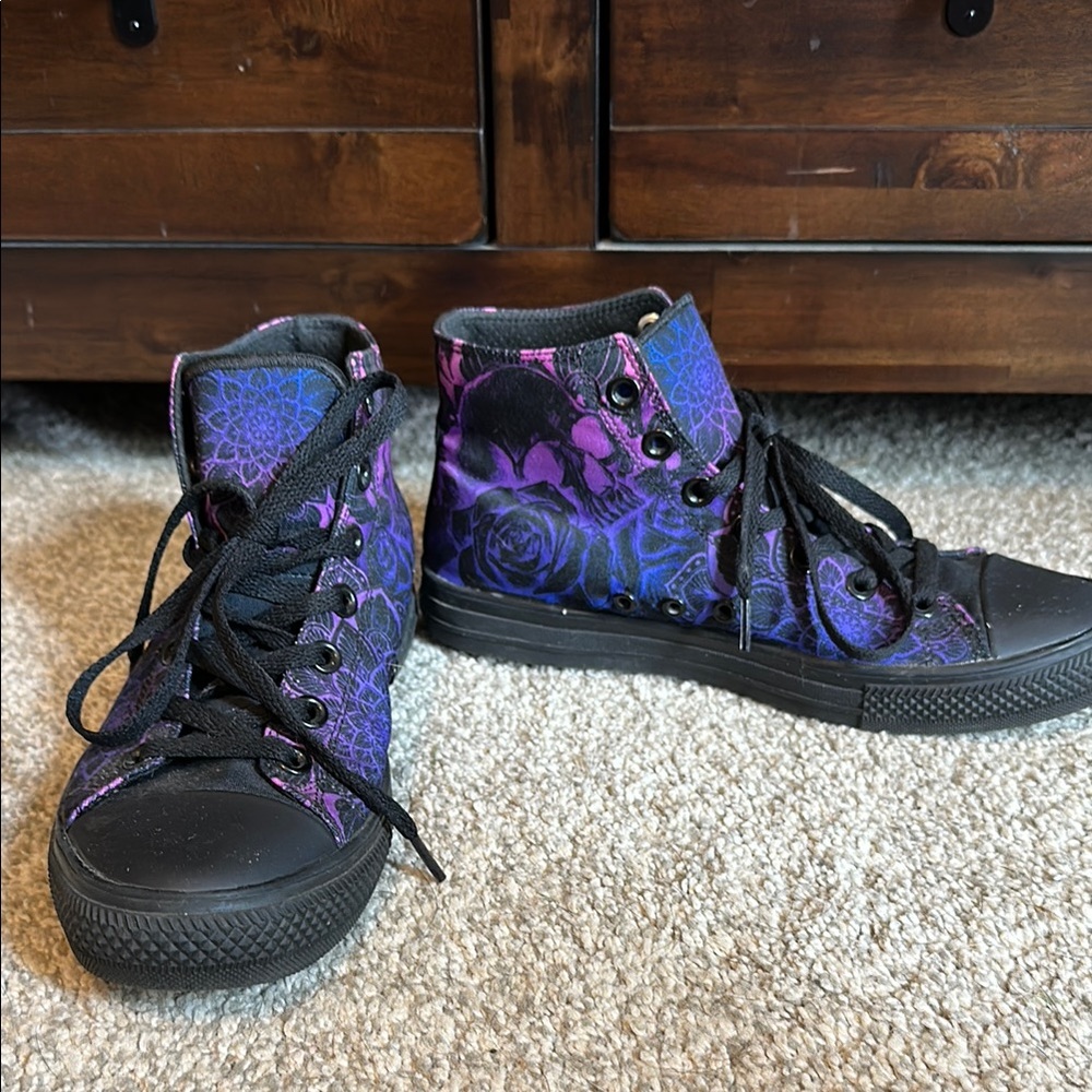 Stylish Purple and Black High-Top Sneakers
